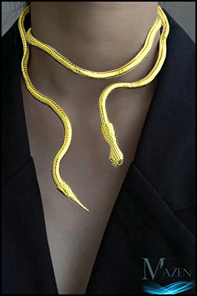 MAZEN Snake Serenay Şahmeran - Bendable and Giveable Necklace, Bracelet and Crown Waist Accessory - Yellow Color
