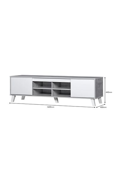 Generic TV Table with 4 Shelves, Malaysian Wood, 160 cm, Gray and White