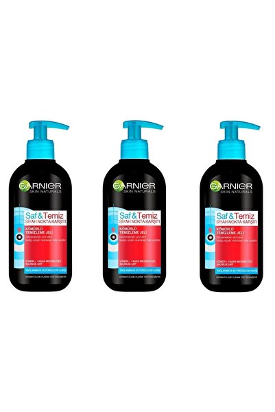 Garnier 3' Lü Garnier Saf ve Temiz İnatçı Siyah Nokta Karşıtı Kömürlü Temizleme Jeli 3*200 Ml