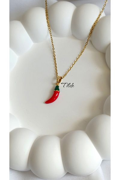 Tilde Steel Chain Red Pepper Figured Necklace Lucky Necklace Pepper Necklace Stainless Steel