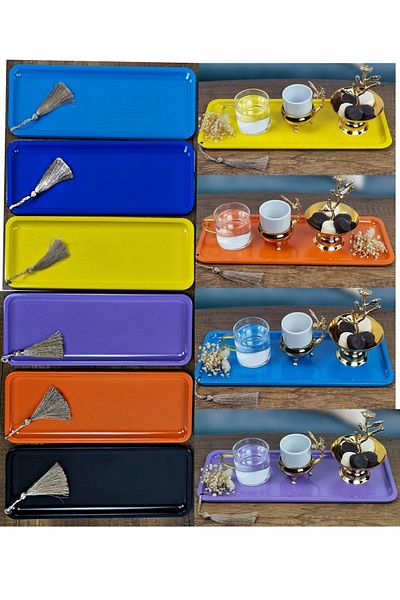USF Decorative Serving Presentation Tray 6 Pieces Metal Tea Coffee Cake Dessert And Breakfast Tray