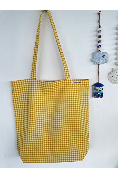 ARMODA STYLE Sarı Pötikareli Bez Çanta Keten Astarlı Kol Ve Omuz Çantası 45/4...