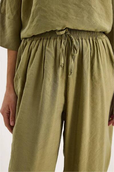 Ecenin Favorileri Khaki Half Sleeve Women's Blouse Pants Suit