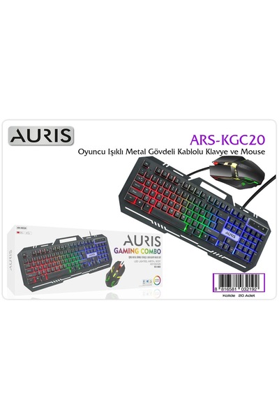 Auris RGB IŞIKLI GAMİNG METAL GÖVDELİ OYUN KLAVYESİ-MOUSE