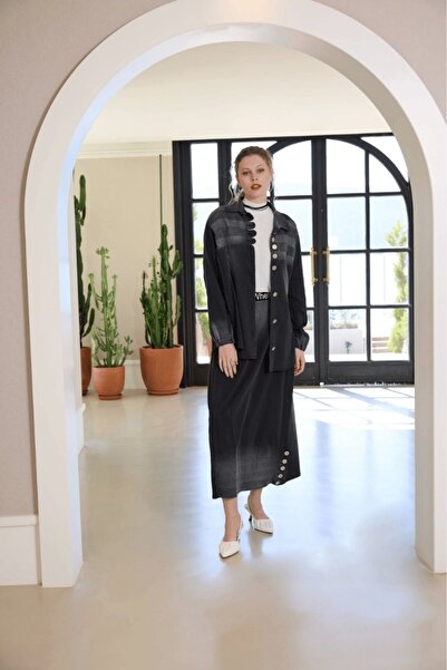 MissWhence Black Denim Skirt Suit 37304