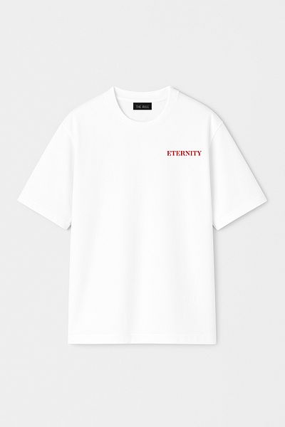 THE RULE Tricou unisex cu imprimeu Eternity, supradimensionat, 100% bumbac, cu croiala largă, texturat, alb, cu gâtul rotund Rf0399