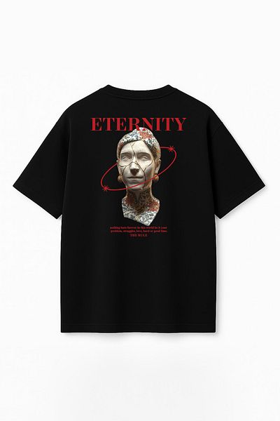 THE RULE Unisex Eternity Printed Oversize 100% βαμβακερό φαρδύ κομμένο μαύρο μπλουζάκι με λαιμόκοψη Rf0399