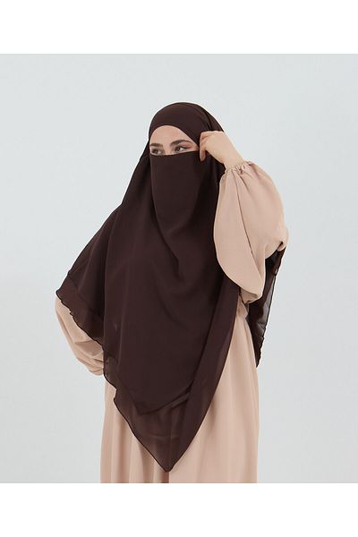 Mihrisina collection 3 Layer Souffle Brown Khimar Hijab Islamic Hijab Souffle
