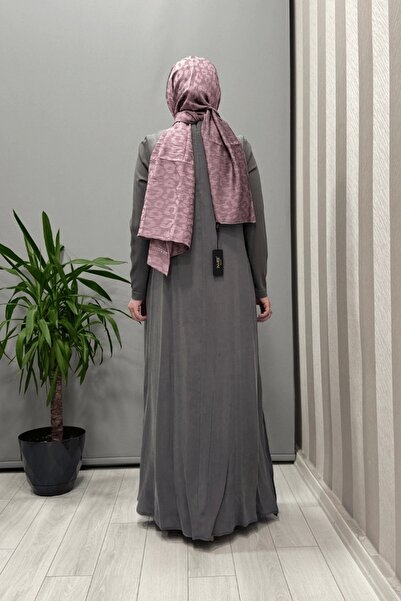 MISS DALIDA Yanları Düğmeli Cupro Elbise Antrasit T25Y-4052