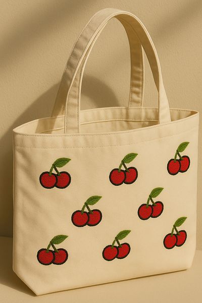 Rell Home Cherry Patterned Punch Embroidered Summer Bag Beach Bag 45 X 32 cm