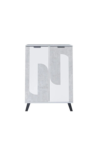 Generic Shoe Cabinet 5 Levels 2 Doors Malaysian Wood Light Gray and White