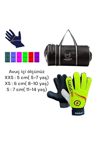 Gök Sports Kids Goalkeeper Gloves with Wrist Bandage Goalkeeper Kidz Gloves Cylinder Sports Bag Set