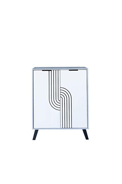 Generic Wooden Shoe Cabinet, Malaysian Wood, 4 Shelves, 2 Doors Gray and White Design