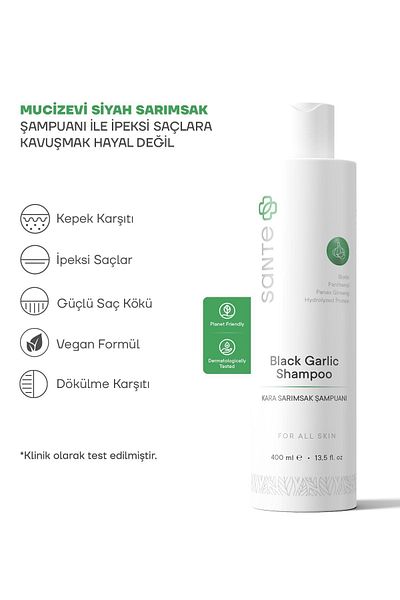 SantePlus Black Garlic Shampoo with Anti-Dandruff and Anti-Hair Loss, Protein and Ginseng 400 ml