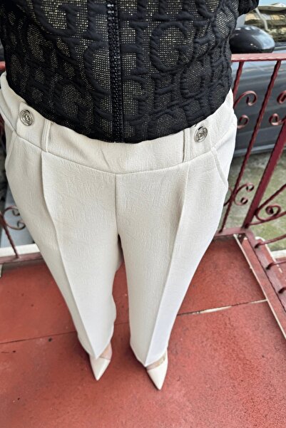 MissWhence Beige Pencil Pants - Pockets and Elastic Waist 36102