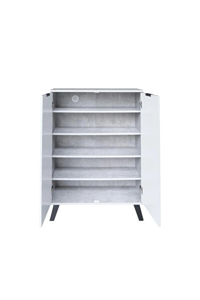 Generic Shoe Cabinet 5 Levels 2 Doors Malaysian Wood Light Gray and White
