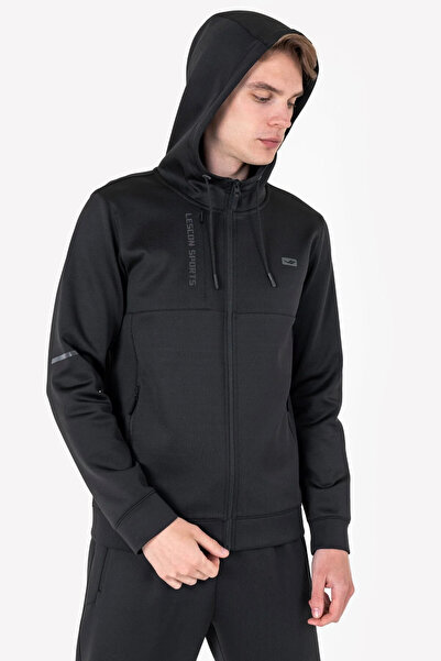 Lescon Siyah Erkek Fermuarlı Kapüşonlu Sweatshirt 23N-1133