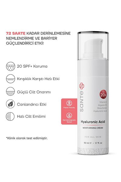 SantePlus Anti-Aging Day Care Cream with Hyaluronic Acid Water Base 20 Spf Sun Protection 50 ml
