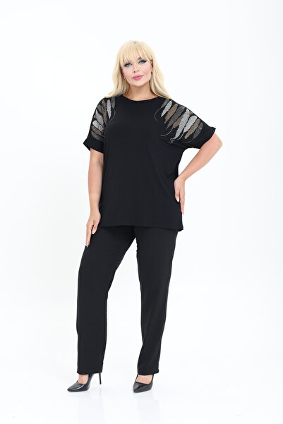 şuranur Μπλούζα με πέτρες στον ώμο μανίκι νυχτερίδας 1ο Ποιοτική Πέτρα Μπαμπού M-6xl