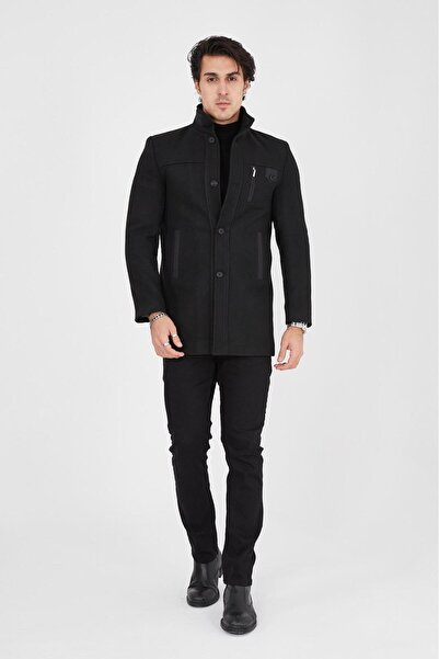 DC DRESS UP CLUB Ezel Stand Collar Chest Buttoned Slim Fit Men's Cashmere Coat 432