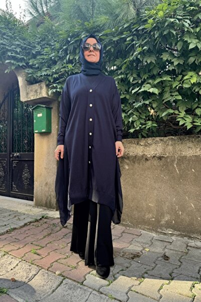 Ghisa Dark Navy Blue Chiffon Sweater Cardigan - 5Kobhrk3669