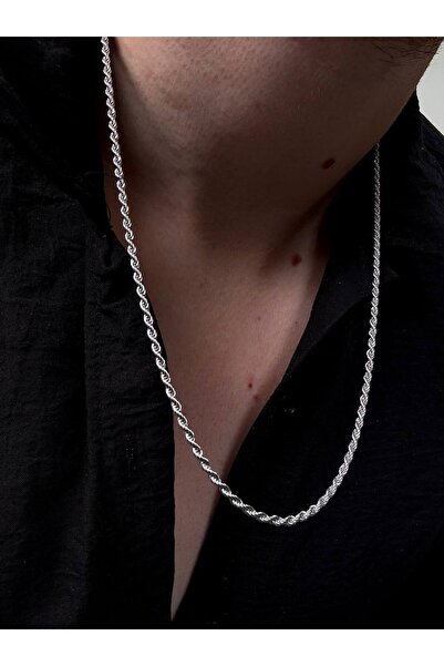 Arvens Gümüş Ince Burgu Zinciri Unısex Kolye Silver Kadın Paslanmaz Çelik Par...