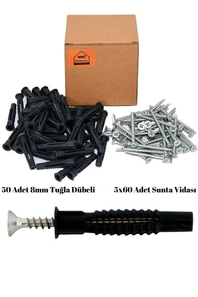 Netzerkoz Vida ve Dübel Seti,  50 Adet 5x60 mm Sunta Vidası ve 50 Adet 8mm Si...
