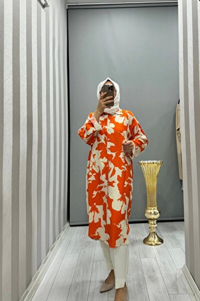 AlMarwah Orange Patterned Cotton Shirt -101968