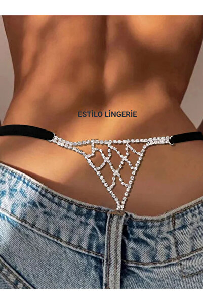 Estilo Lingerie Βραζιλιάνικο εσώρουχο με ρυθμιζόμενο ιμάντα μέσης, βραζιλιάνικο τανγκά με στρινγκ με πέτρες