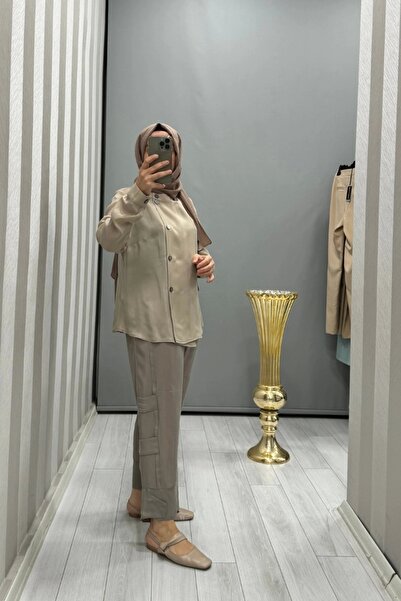 MissWhence Stone Color Silk Trousers - 35121 Model