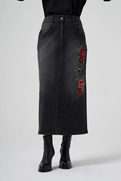MissWhence Denim Skirt Embroidered Design