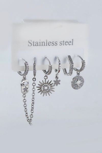 By Zeyna Aksesuar Women's Vip Series Special Design Baguette Zircon Stone 6-Piece Earring Set
