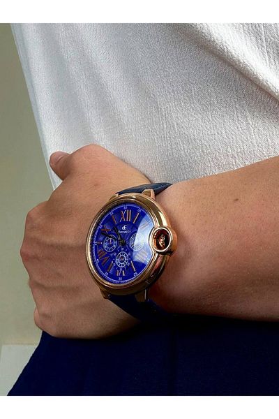 Arvens Denacci Vintage Navy Blue Men's Wristwatch Stainless Steel Leather Band Sturdy Steel Case Colorfast