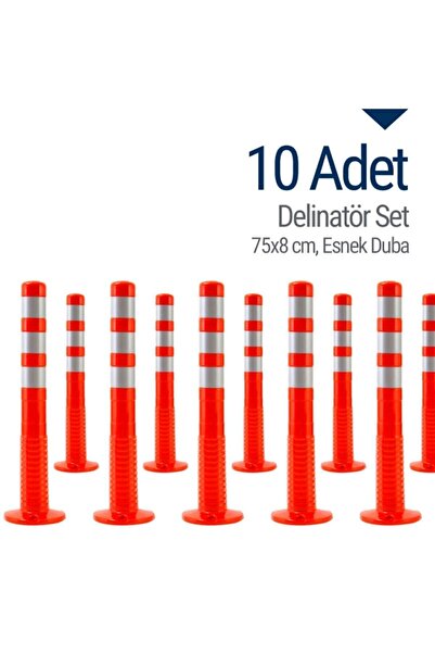 Genel Markalar Trafik Delinatör 75 Cm- 10 Adet Plastik Kırmızı Otopark Yol Duba Ucuz Koni (505*355*805)