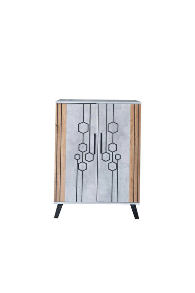 Generic Wooden Shoe Cabinet, Malaysian Made, 2 Doors, 5 Levels - Grey and Beige