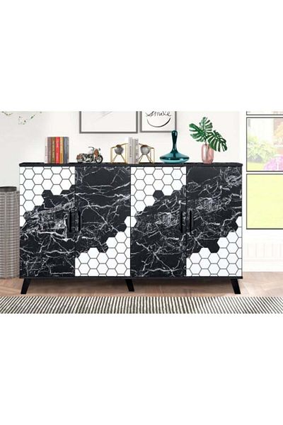 Generic Large Shoe Cabinet with 2 Sections - Black Marble