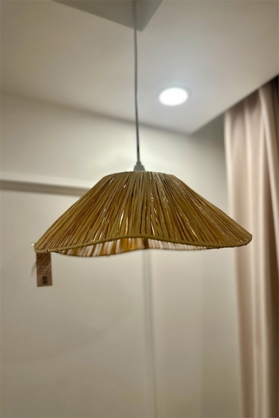 afralya home Bambu Hasır Rattan Avize Özel Tasarım Avize Duy Dahil