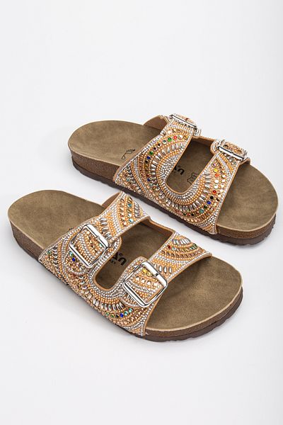 Polomia Comfort Sahra Γυναικεία Ανατομική Σόλα Eva Comfort Stone Diamond Κεντημένη με διπλή αγκράφα Παντόφλες καθημερινά σανδάλια
