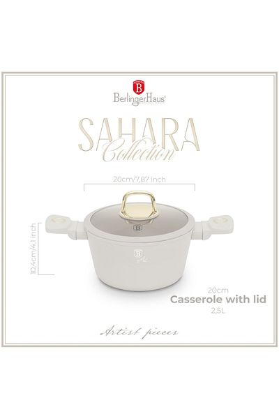 Berlinger Haus Pot with lid 20 cm, 2.5L Sahara Berlinger Haus BH 8070, non-stick coating, cream