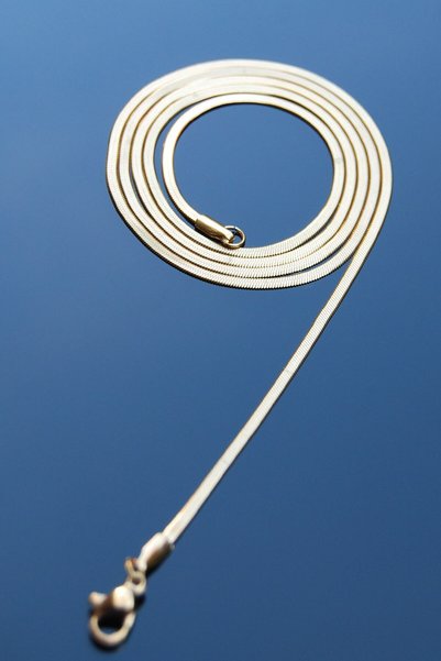 Rua Jewelry Steel Italian Flat Herringbone Necklace 2 mm Gold Color |   No Tarnish, Unisex, 2 Years Warranty