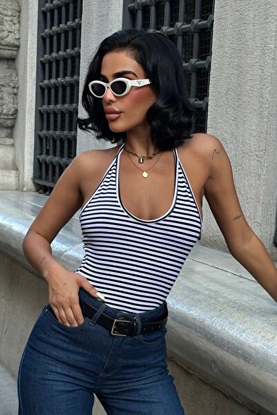 World Fashion Trends Askılı Çizgili Esnek Bluz Wft8024