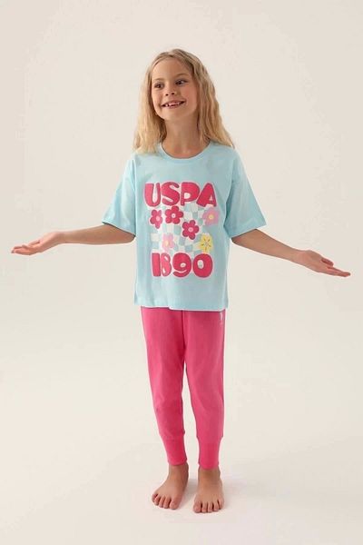U.S. Polo Assn. Set de pijama pentru fetiță, cu licență, imprimat violet Polo Assn