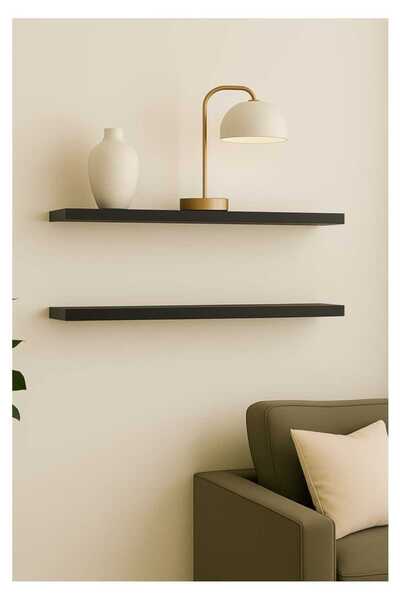 yankı-byeg 50 Cm 2li Mat Siyah Mdf Uçan Duvar Rafı Gizli Bağlantı Kitaplık