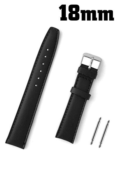 Saatse 18mm Hakiki Deri Saat Kordonu Kayış Siyah