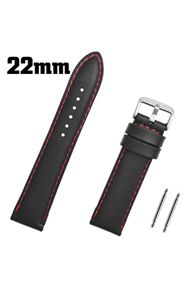 Saatse 22mm Siyah Kırmızı Saat Kordonu Kayış