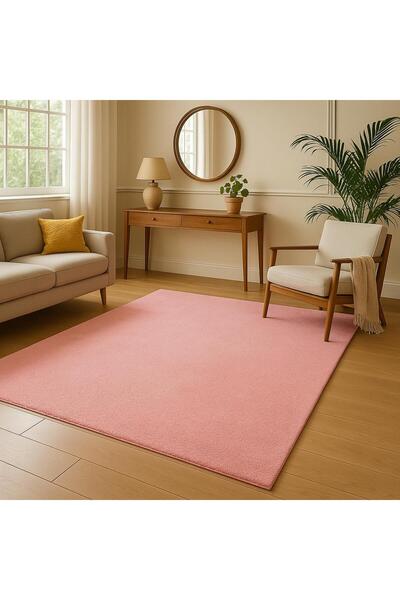 AKSU Pembe Peluş Halı Post Halı Kaymaz Taban yıkanabilir