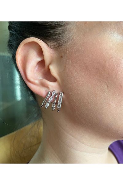 MODA Women's Steel 2-Piece Earrings – Stone Detailed, Unconventional and Innovative Design