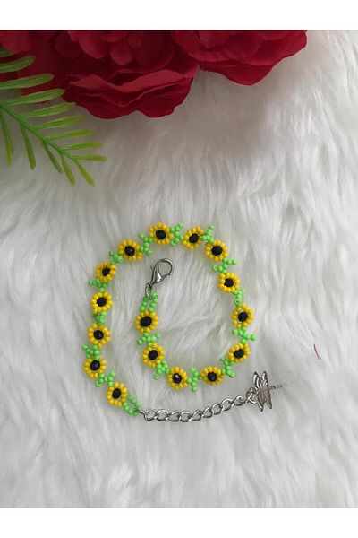Beykan Women's Yellow Sunflower Anklet