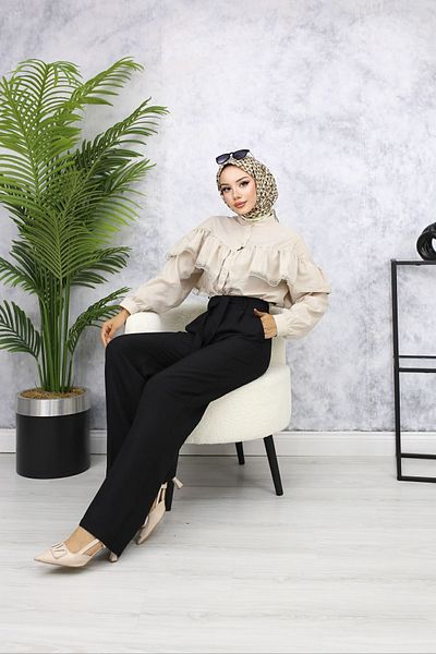 HANIMCA GİYİM Full Summer Linen Trousers - Belt Detailed