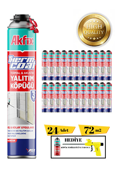 Akfix Poliüretan Termal Yalıtım Sprey Köpük 24 Adet (tabanca Ve Temizleyici H...